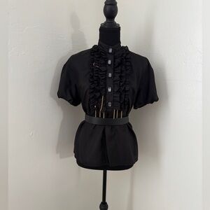 Meghan LA Black Blouse with Ruffle Detail